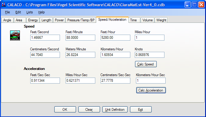 Speed and Acceleration Conversions